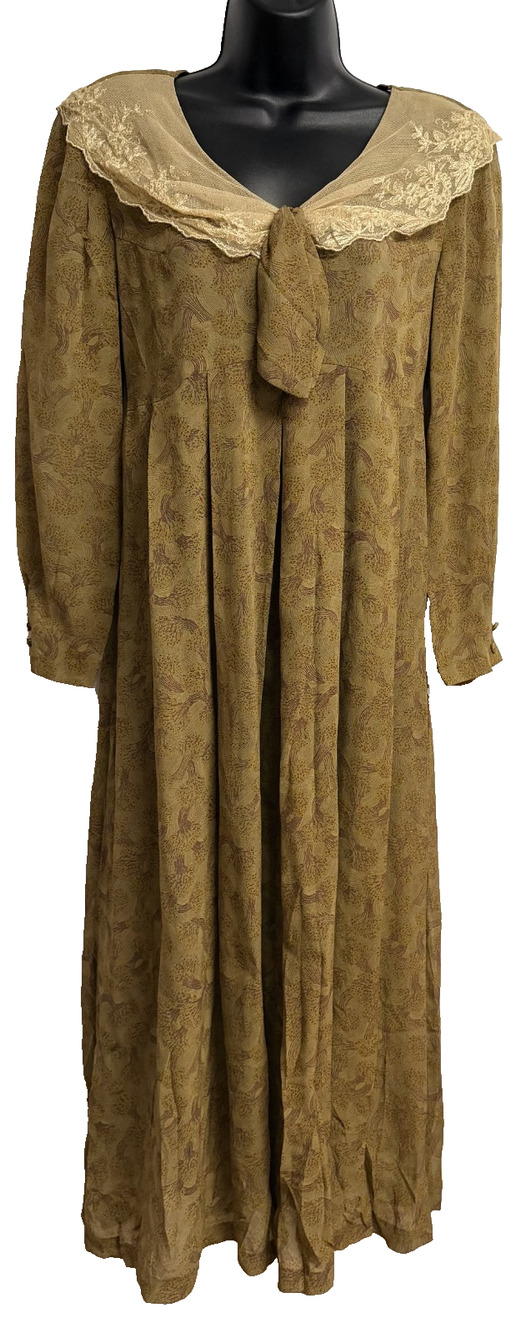Vintage 80s Carole Little Petite Maxi Dress Women's 4 Gold Floral Lace USA Made